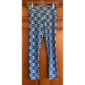 LuLaRoe Womens OS Purple Teal Minnie Mouse Geometric Checkerboard Leggings Art